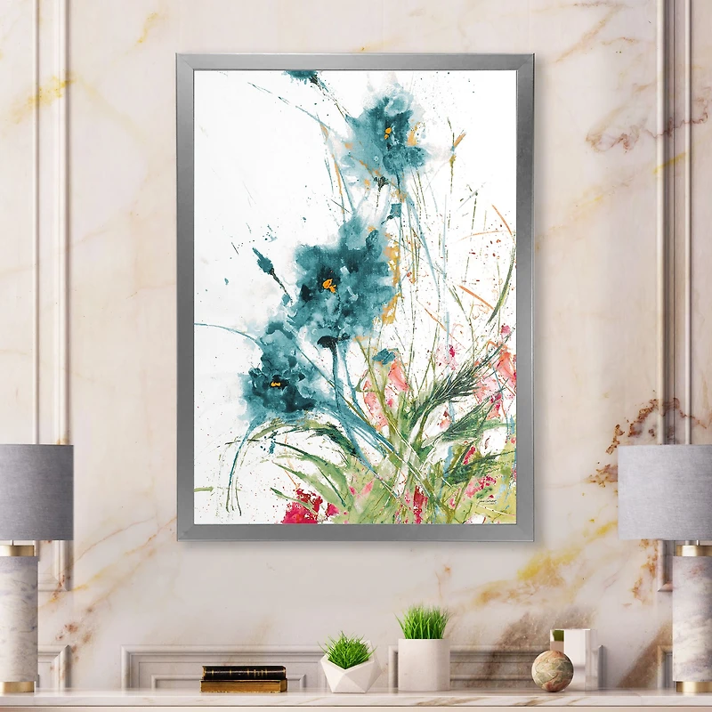 Wild Blue Abstract Farmhouse Flowers Wall Art