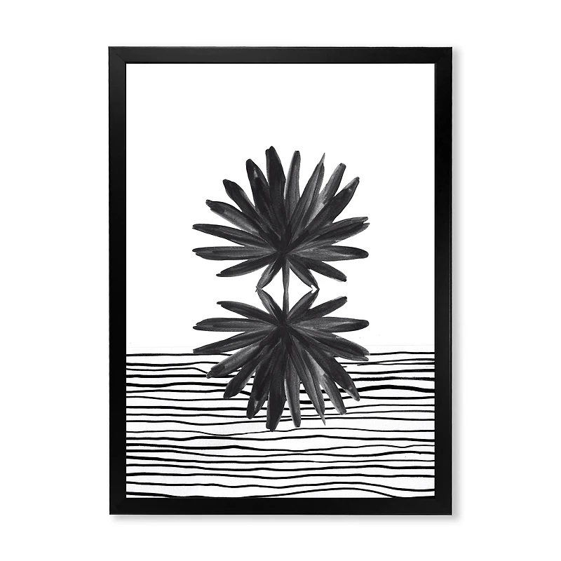 Black and White Tropical Leaf on Striped II  Wall Art