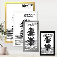 Black and White Tropical Leaf on Striped II  Wall Art