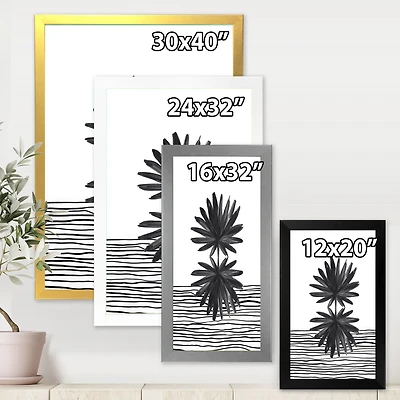 Toile « Black and White Tropical Leaf on Striped II »