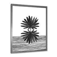Black and White Tropical Leaf on Striped II  Wall Art