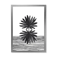 Black and White Tropical Leaf on Striped II  Wall Art