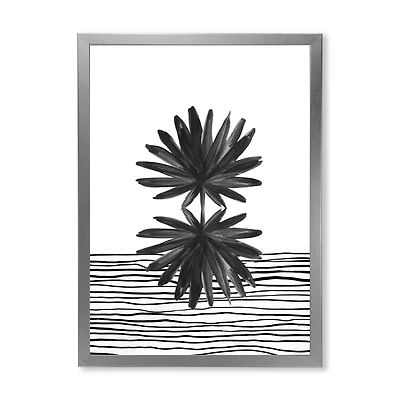 Black and White Tropical Leaf on Striped II  Wall Art