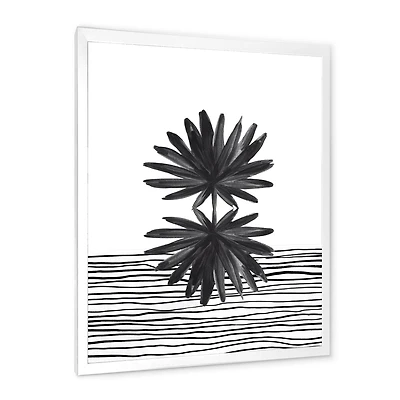 Black and White Tropical Leaf on Striped II Wall Art