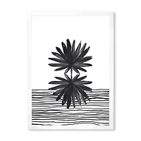Black and White Tropical Leaf on Striped II  Wall Art