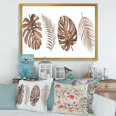 Tropical Monstera and Palm Leaf Terracotta  Wall Art