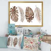 Tropical Monstera and Palm Leaf Terracotta  Wall Art