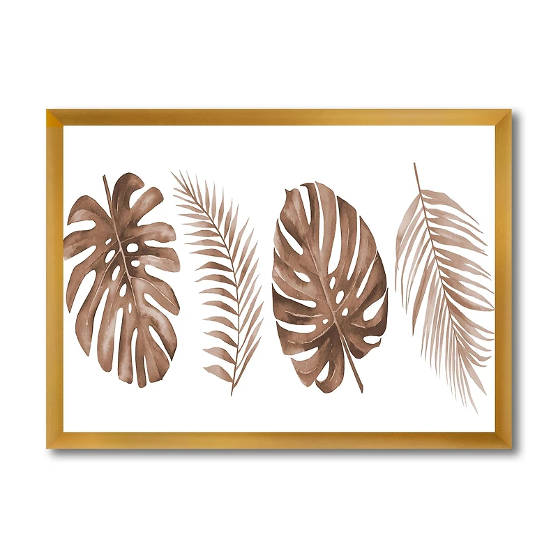 Tropical Monstera and Palm Leaf Terracotta  Wall Art