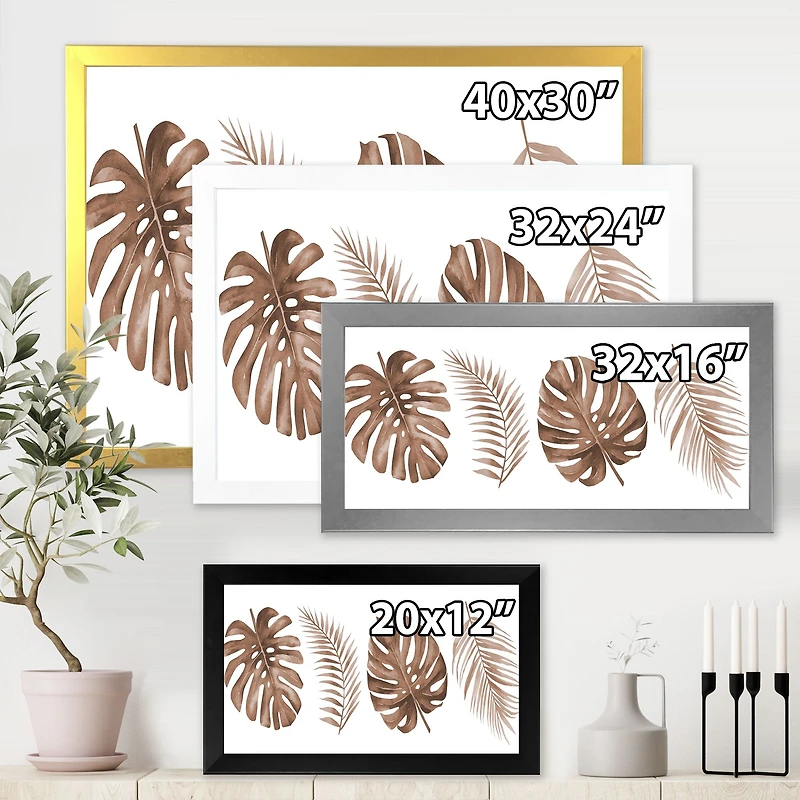 Tropical Monstera and Palm Leaf Terracotta  Wall Art