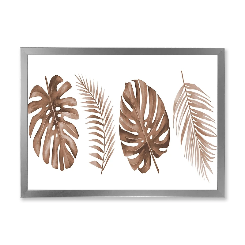 Tropical Monstera and Palm Leaf Terracotta  Wall Art