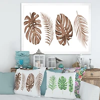 Tropical Monstera and Palm Leaf Terracotta  Wall Art