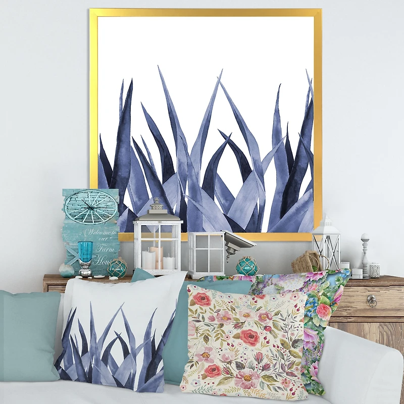 Navy Blue Agave Leaves  Wall Art