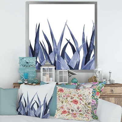 Navy Blue Agave Leaves Wall Art