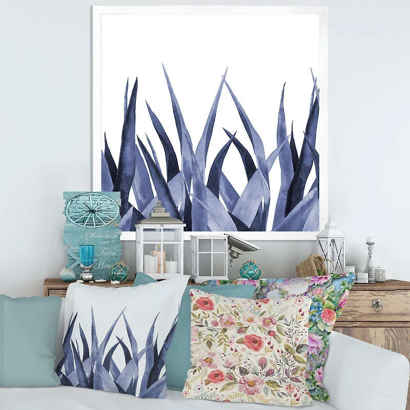 Navy Blue Agave Leaves  Wall Art