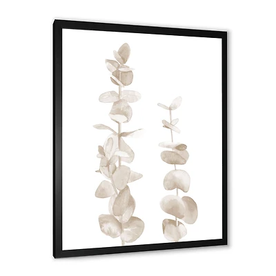 Beige Eucalyptus Branches on White  Wall Art