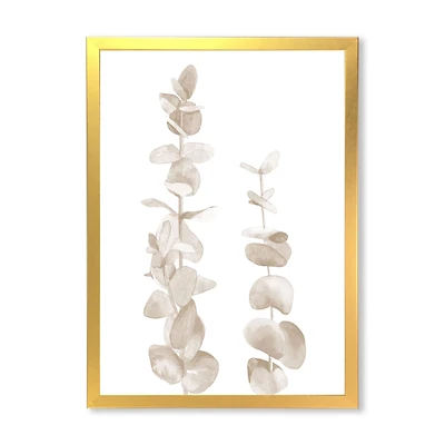 Beige Eucalyptus Branches on White Wall Art