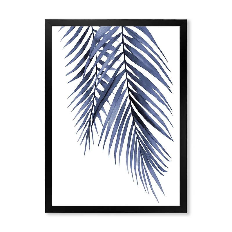 Blue Palm Leaves Abstract Tropical Branches  Wall Art