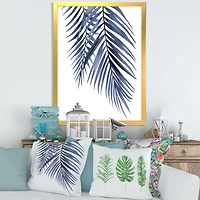 Blue Palm Leaves Abstract Tropical Branches  Wall Art