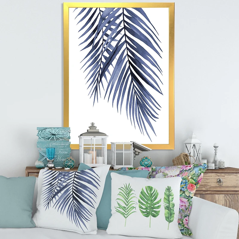 Blue Palm Leaves Abstract Tropical Branches  Wall Art