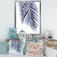 Blue Palm Leaves Abstract Tropical Branches  Wall Art