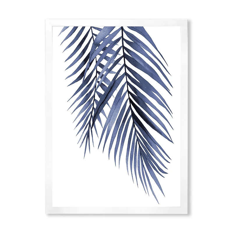 Blue Palm Leaves Abstract Tropical Branches  Wall Art