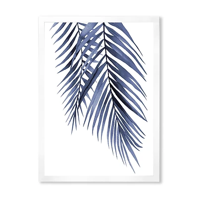 Blue Palm Leaves Abstract Tropical Branches  Wall Art