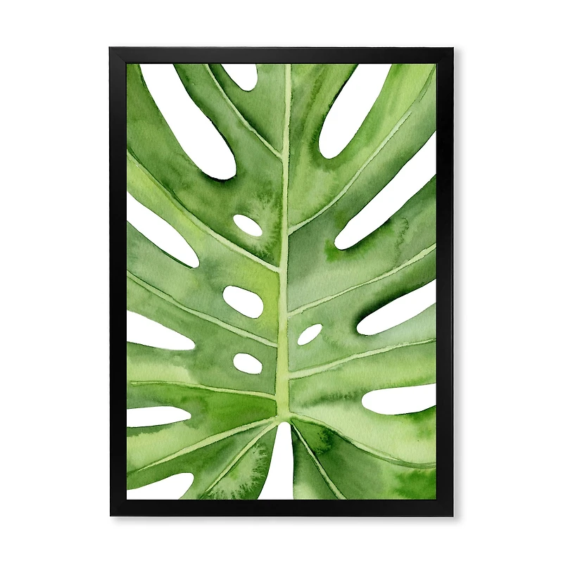 Green Monstera Leaf Tropical Palm Botanical Detail  Wall Art