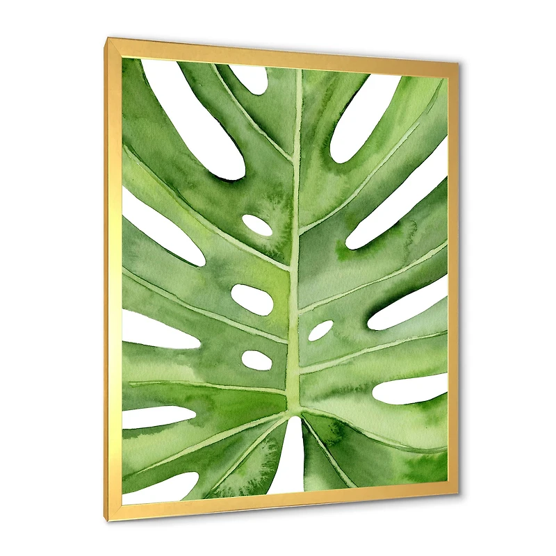 Green Monstera Leaf Tropical Palm Botanical Detail  Wall Art