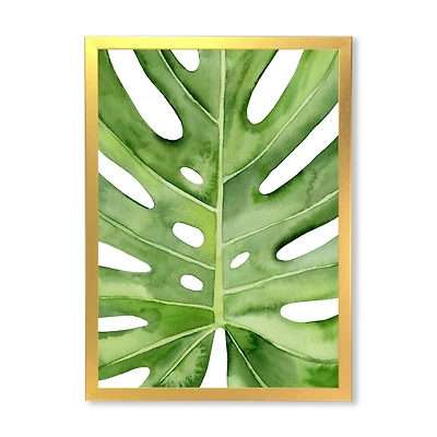 Green Monstera Leaf Tropical Palm Botanical Detail  Wall Art