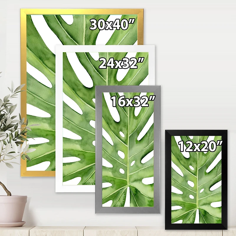 Green Monstera Leaf Tropical Palm Botanical Detail  Wall Art