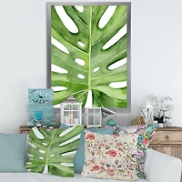 Green Monstera Leaf Tropical Palm Botanical Detail  Wall Art