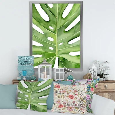 Green Monstera Leaf Tropical Palm Botanical Detail  Wall Art