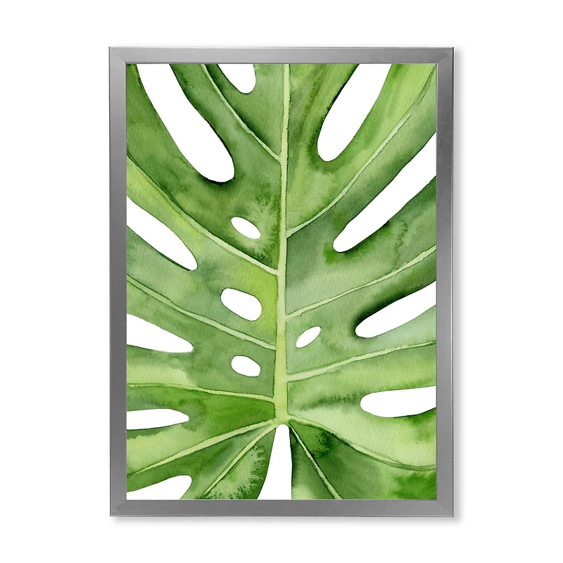 Green Monstera Leaf Tropical Palm Botanical Detail  Wall Art