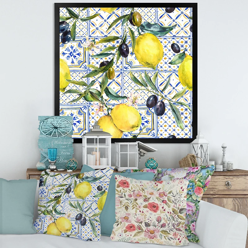 Lemon Ornament on Blue al Pattern III  Wall Art