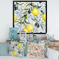 Lemon Ornament on Blue al Pattern III  Wall Art