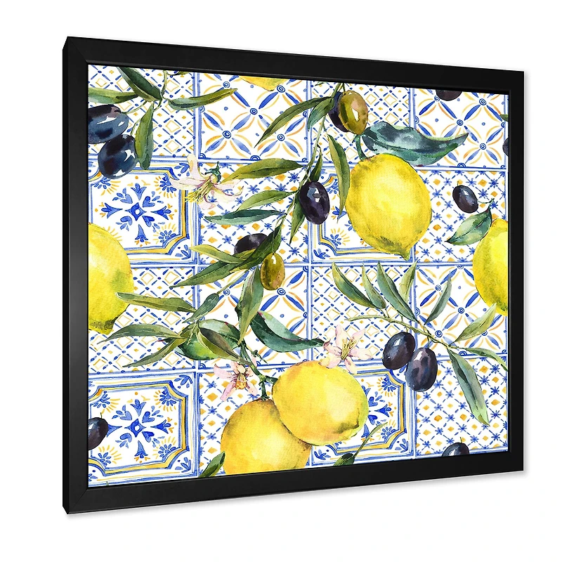 Lemon Ornament on Blue al Pattern III  Wall Art