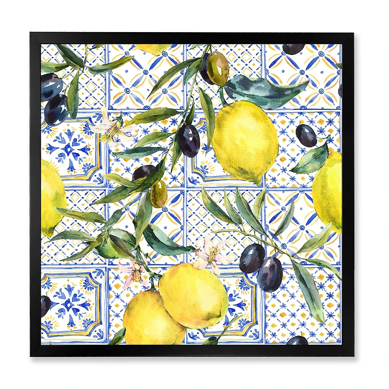 Lemon Ornament on Blue al Pattern III  Wall Art