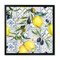 Lemon Ornament on Blue al Pattern III  Wall Art