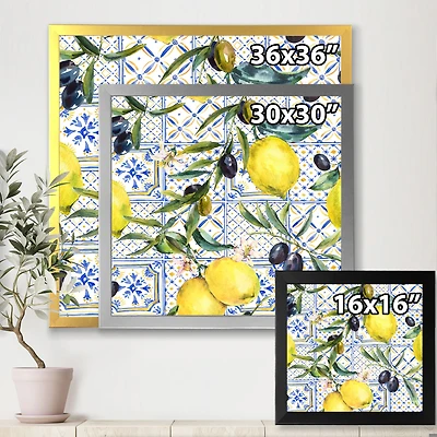 Lemon Ornament on Blue al Pattern III  Wall Art