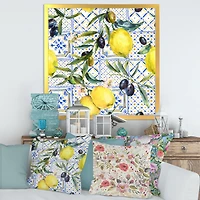 Lemon Ornament on Blue al Pattern III  Wall Art