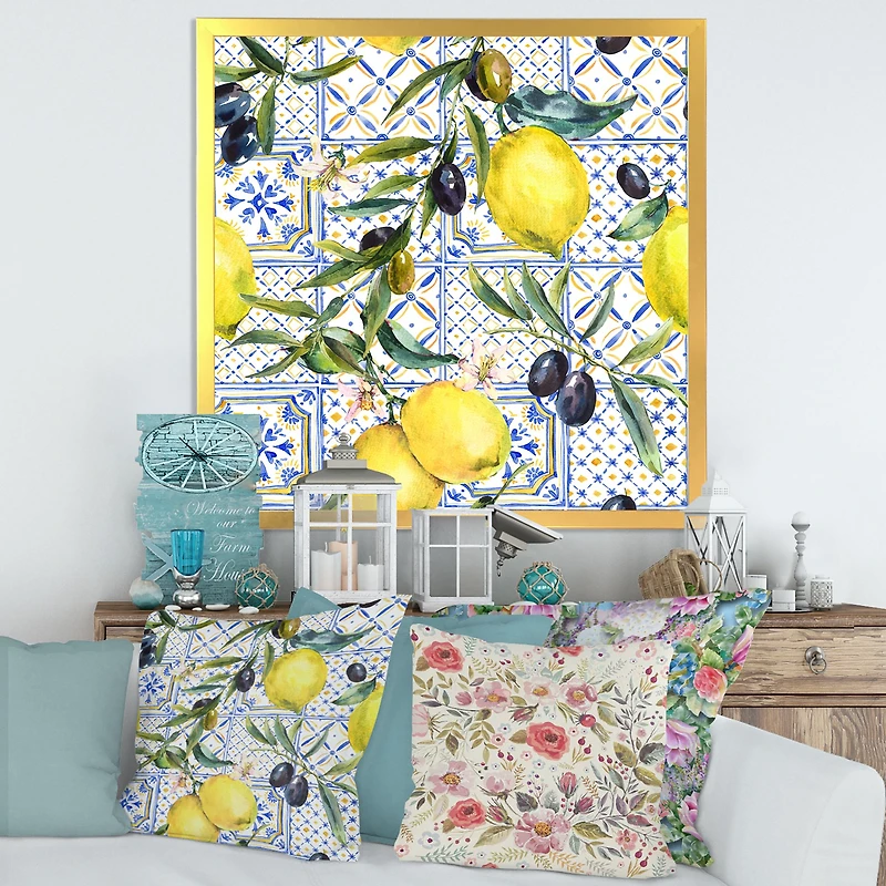 Lemon Ornament on Blue al Pattern III  Wall Art