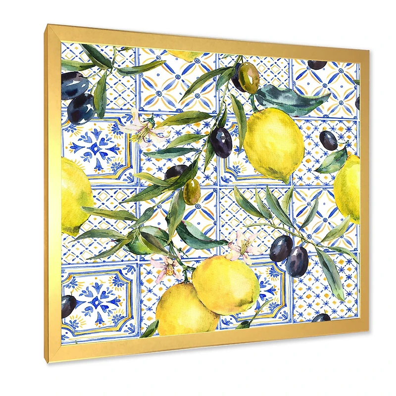Lemon Ornament on Blue al Pattern III  Wall Art