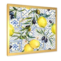 Lemon Ornament on Blue al Pattern III  Wall Art