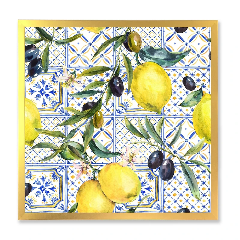 Lemon Ornament on Blue al Pattern III  Wall Art