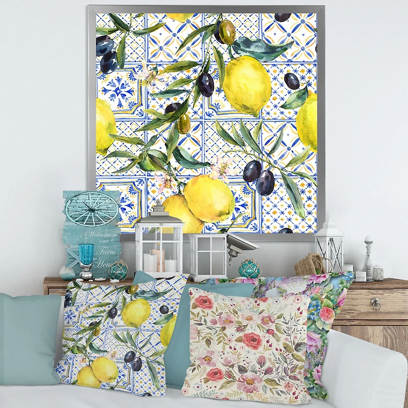Lemon Ornament on Blue al Pattern III  Wall Art