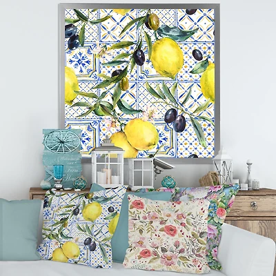Lemon Ornament on Blue al Pattern III  Wall Art