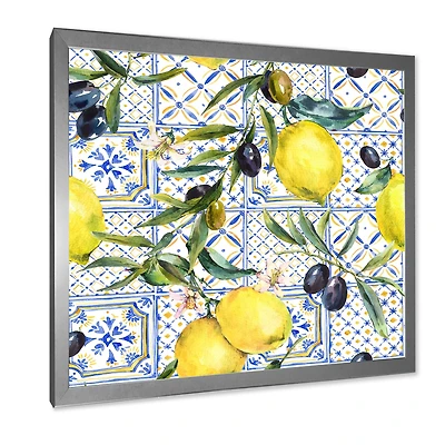 Lemon Ornament on Blue al Pattern III  Wall Art