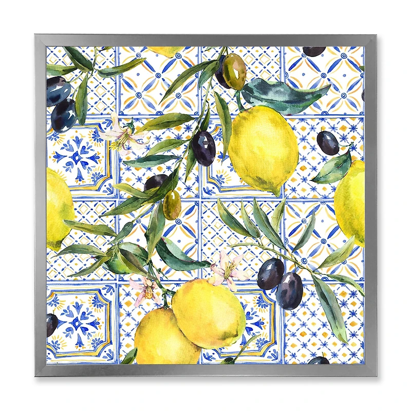 Lemon Ornament on Blue al Pattern III  Wall Art