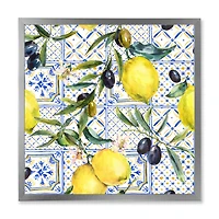 Lemon Ornament on Blue al Pattern III  Wall Art