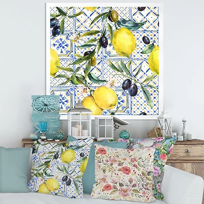 Lemon Ornament on Blue al Pattern III  Wall Art